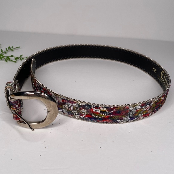 Vintage Elite California Glittery Multicolored 90s Belt Size Small Silver Buckle - Picture 8 of 10